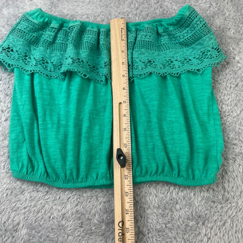 Wet Seal Tube Top Womens L Green Crochet Lace Ruffle Cotton Coquette Boho - Picture 5 of 5